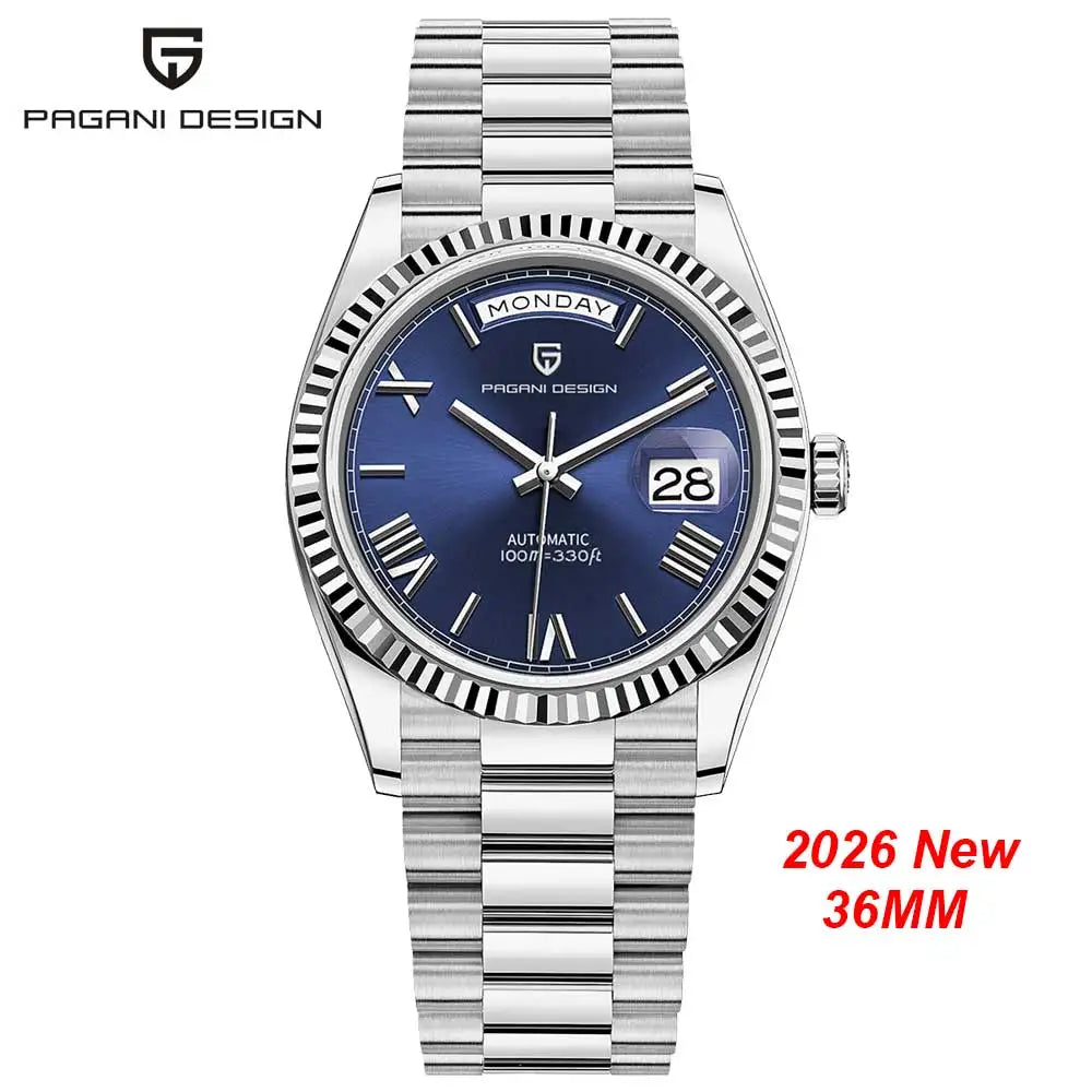 PAGANI DESIGN DD36 – Montre Automatique Homme Acier Inoxydable 316L | 100m Étanche | Bleu Glace