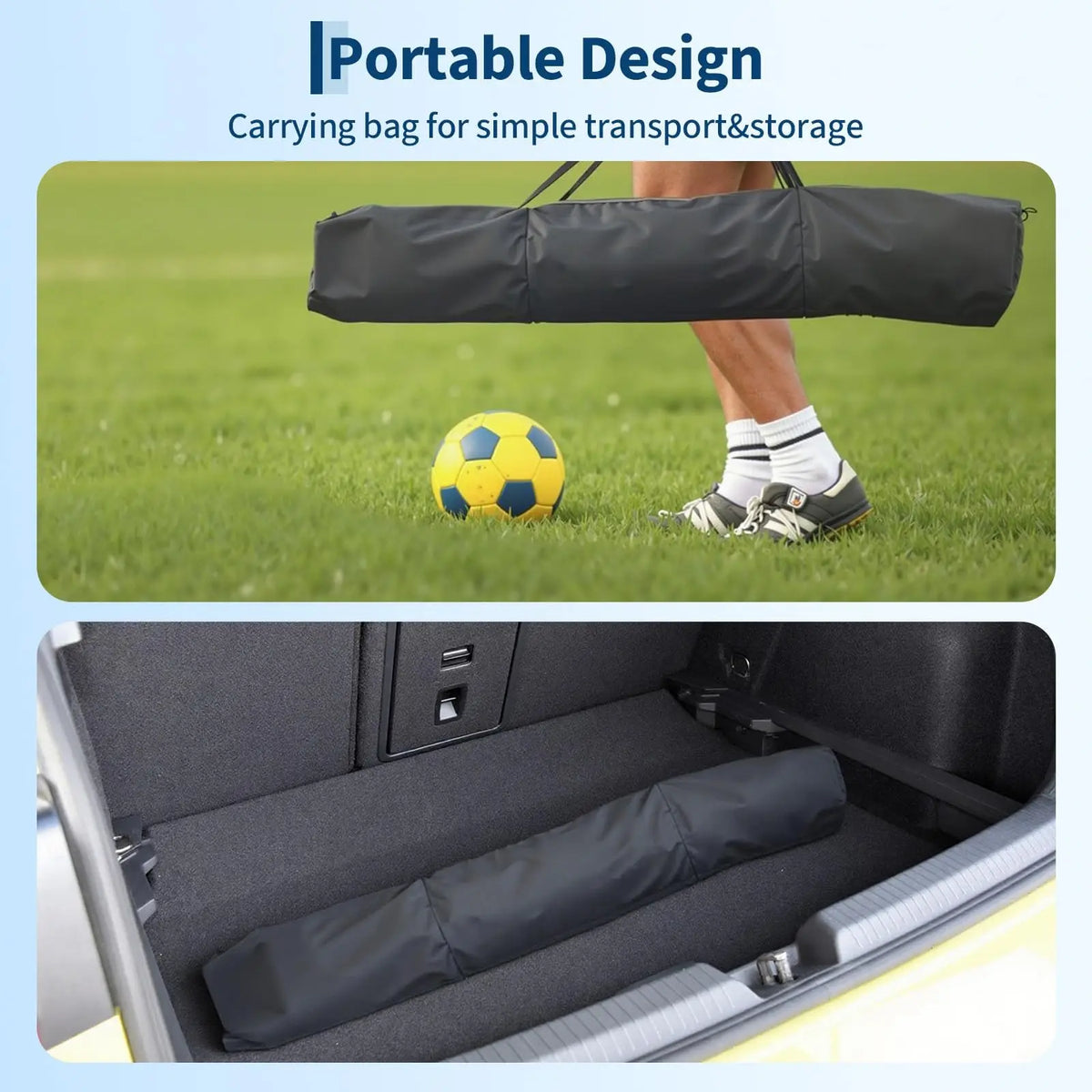 Portable Soccer Goal, Soccer Practice Net Wth Foldable Metal Base, 4 U-Shaped Ground Pegs and Storage Bag, 365cm × 182cm