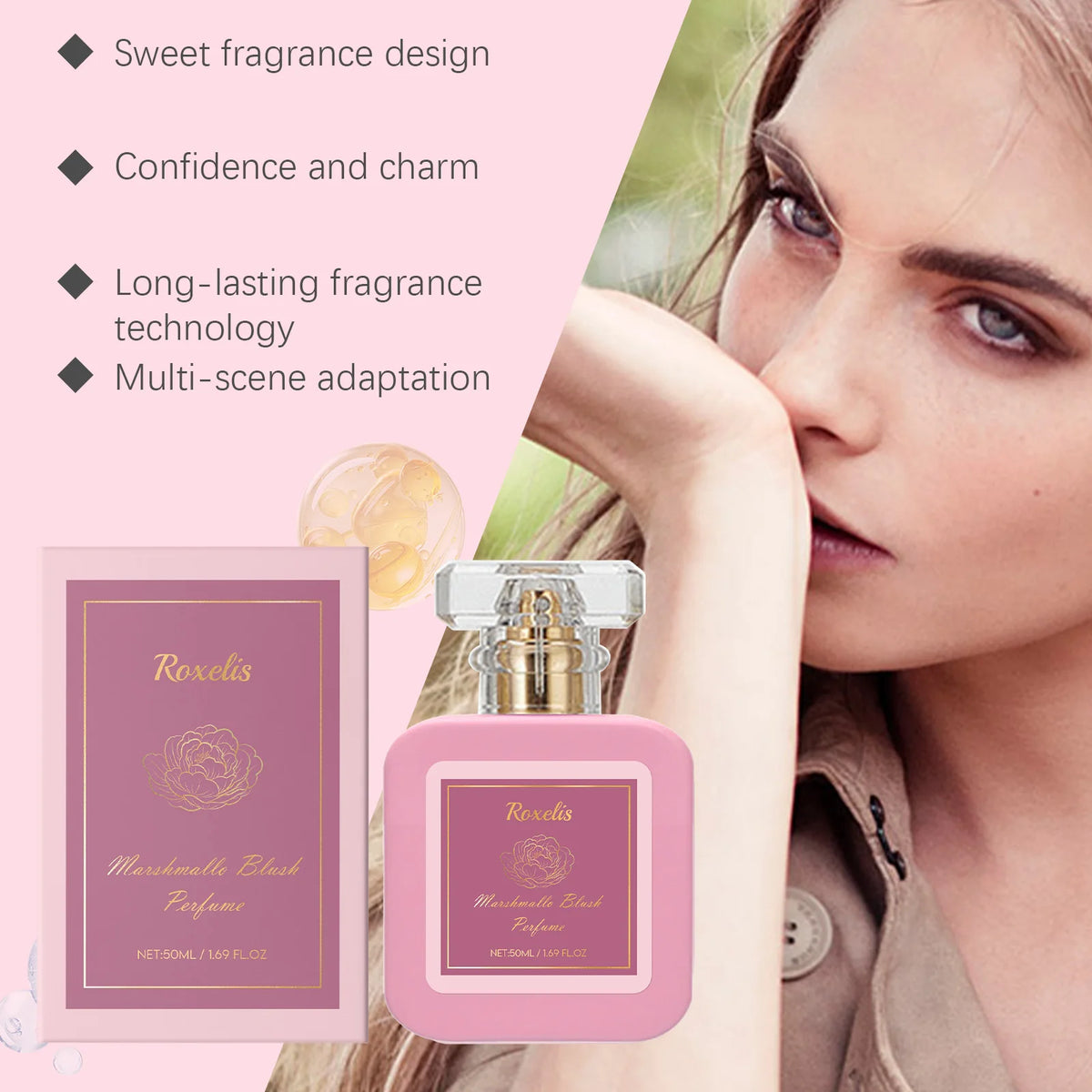 Roxelis Marshmallow Blush EDP Femme 50ml – Parfum Fraise Sucrée Romantique Longue Durée