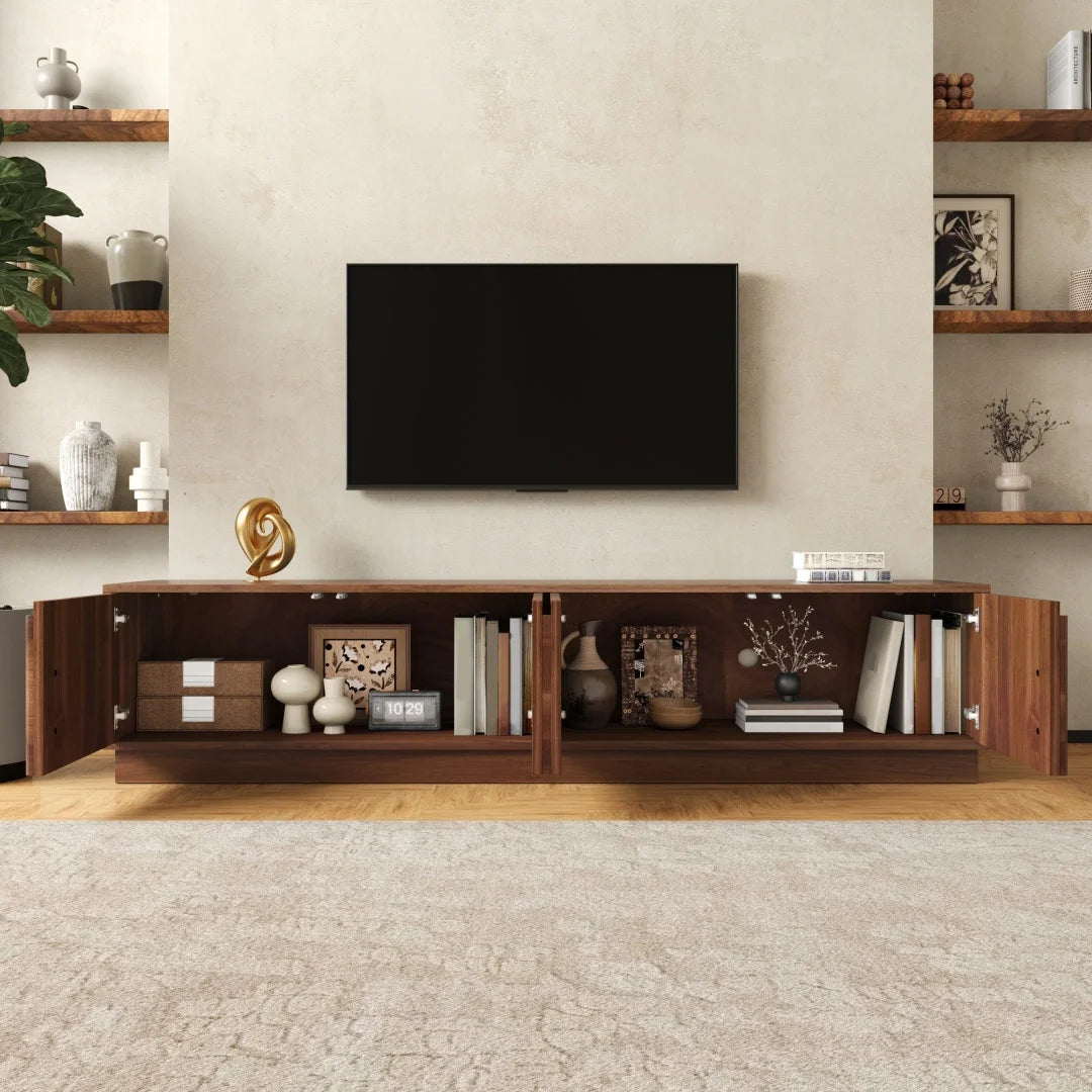 Armoire TV Moderne – Portes Push-to-Open, Éclairage LED, Style Rétro | 180 cm