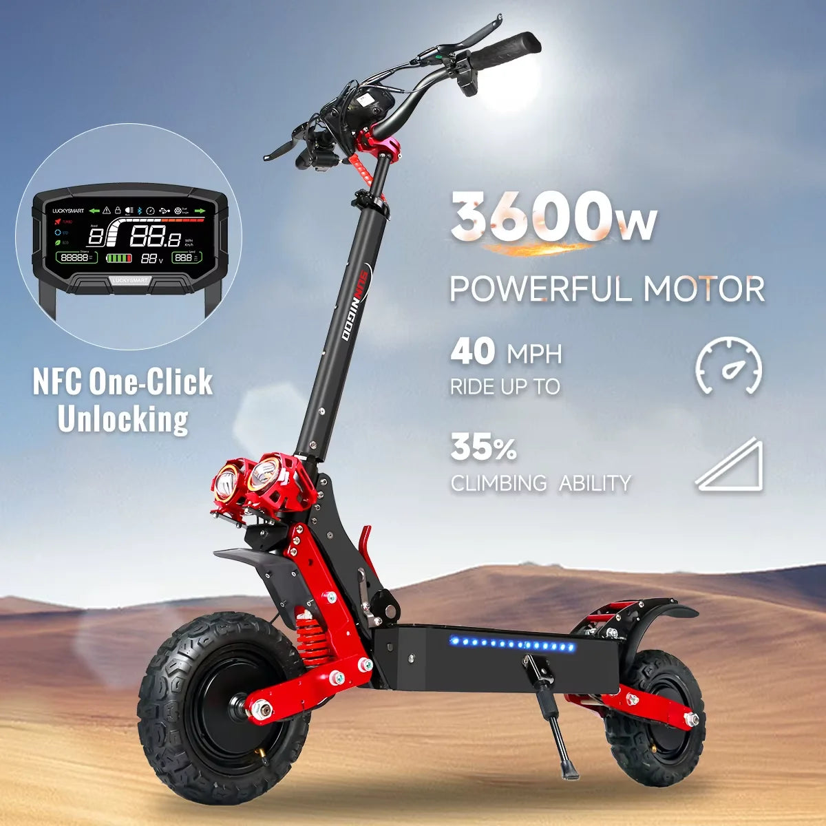 SUNNIGOO X7/X7PRO Electric Scooter 3600W Dual Motor Strong Powerful Max Speed 60-65km/h 11 Inch Off-Road Tires Foldable Powerful Escooter 60KM Long Range Waterproof IP54 NFC Lock  Dual Brakes All-Terrain Scooter