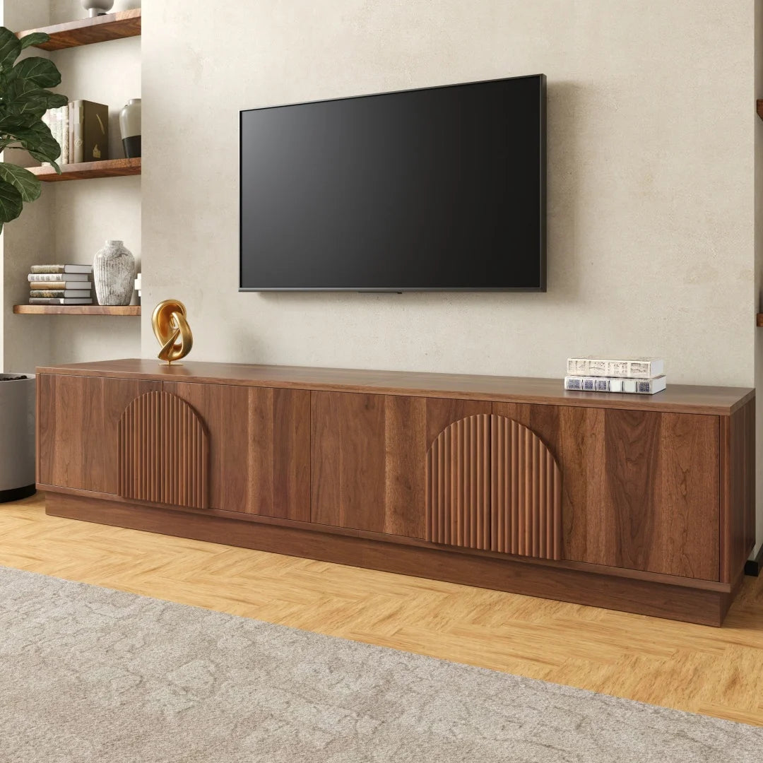 Armoire TV Moderne – Portes Push-to-Open, Éclairage LED, Style Rétro | 180 cm