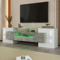 Meuble TV Anajqaqia 200x35x60 cm Blanc Haute Brillance – LED | 6 Portes | 2 Tiroirs | 3 Niches | Salon