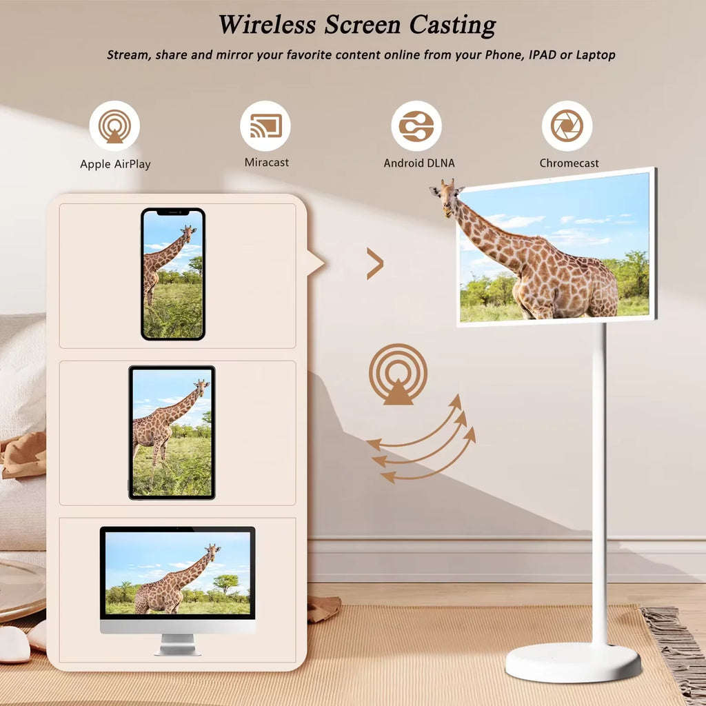 Smart TV Android Portable 21,5" Tactile – 6Go RAM | 128Go NVMe | 8000mAh | 13MP | Roulettes | Blanc