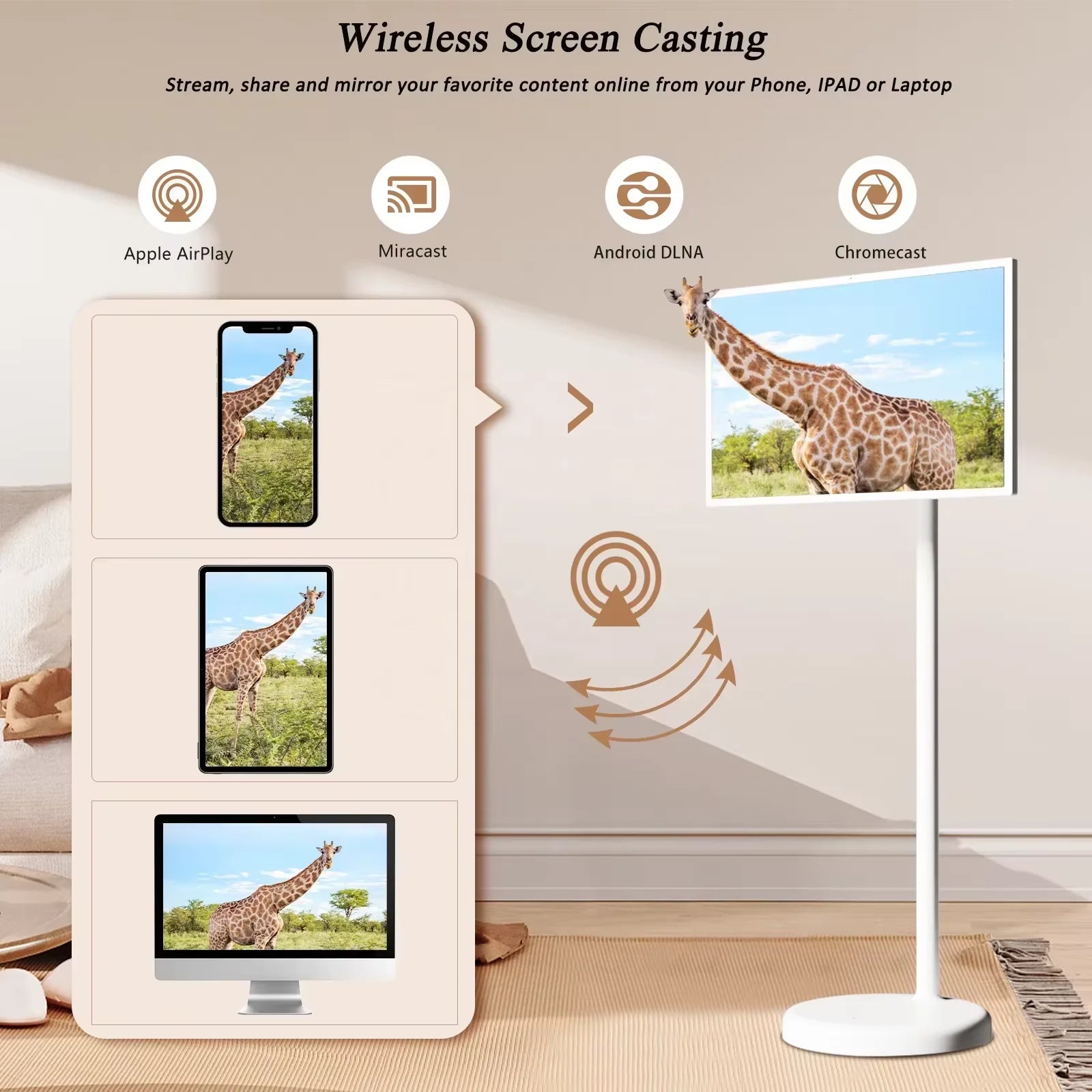 Smart TV Android Portable 21,5" Tactile – 6Go RAM | 128Go NVMe | 8000mAh | 13MP | Roulettes | Blanc