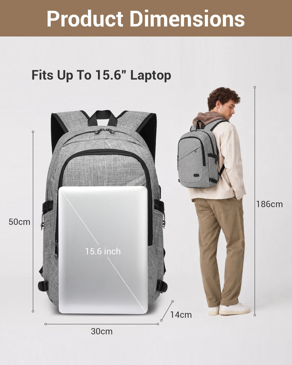 KONO Laptop Backpack 15.6 Inches Water-Resistant Anti-Theft Business School Travel