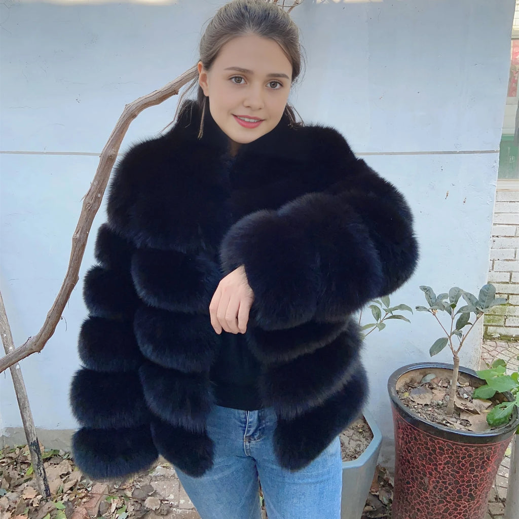 QUEENTINA Winter New Women's Cold Real Fox Fur Coat With Collar Especially Overcoat Leather Female Natural Plus Size 2023 Luxury
