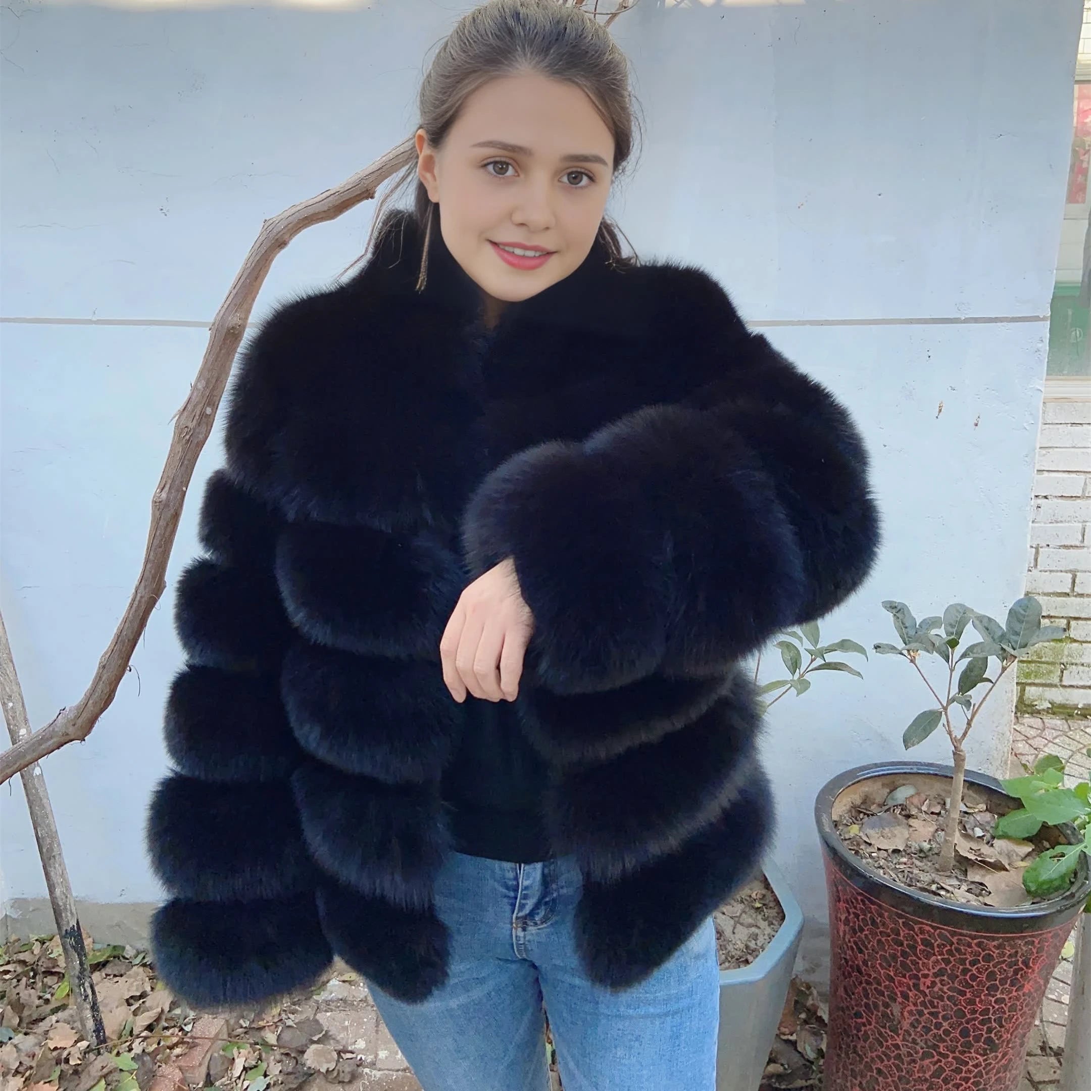 QUEENTINA Winter New Women's Cold Real Fox Fur Coat With Collar Especially Overcoat Leather Female Natural Plus Size 2023 Luxury