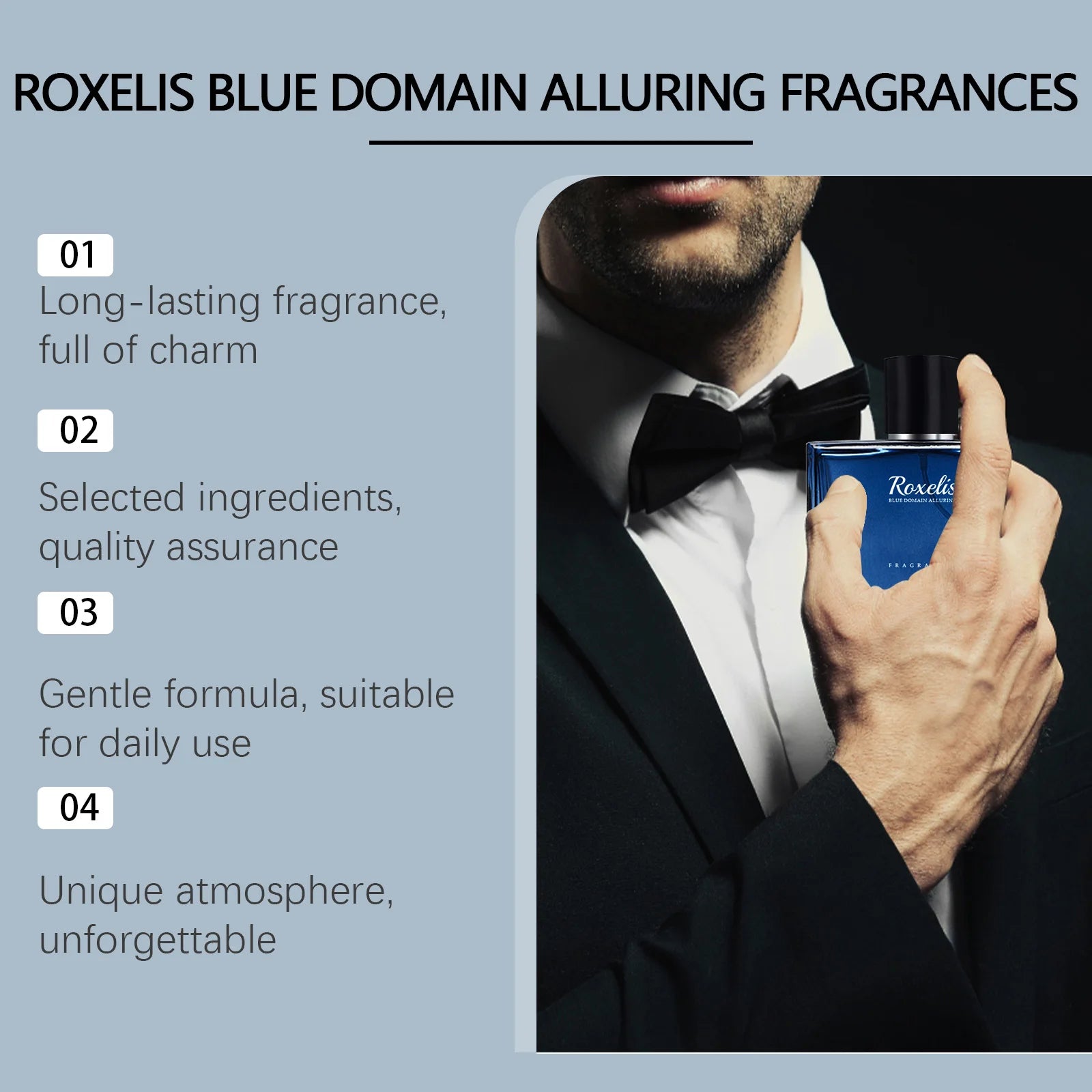 Roxelis Blue Domain Cologne Phéromone Homme 50ml – Senteur Citrusée Séduisante Longue Durée