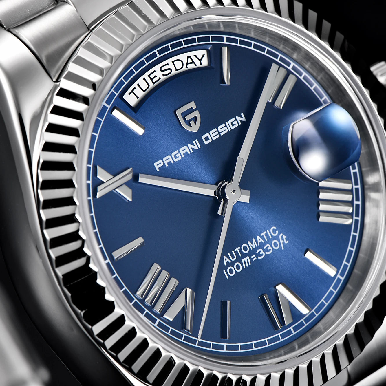 PAGANI DESIGN DD36 – Montre Automatique Homme Acier Inoxydable 316L | 100m Étanche | Bleu Glace