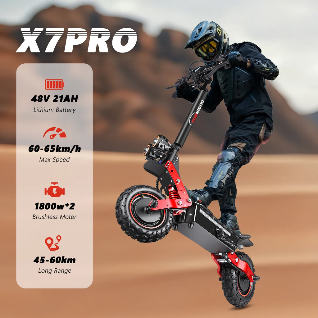 SUNNIGOO X7/X7PRO Electric Scooter 3600W Dual Motor Strong Powerful Max Speed 60-65km/h 11 Inch Off-Road Tires Foldable Powerful Escooter 60KM Long Range Waterproof IP54 NFC Lock  Dual Brakes All-Terrain Scooter