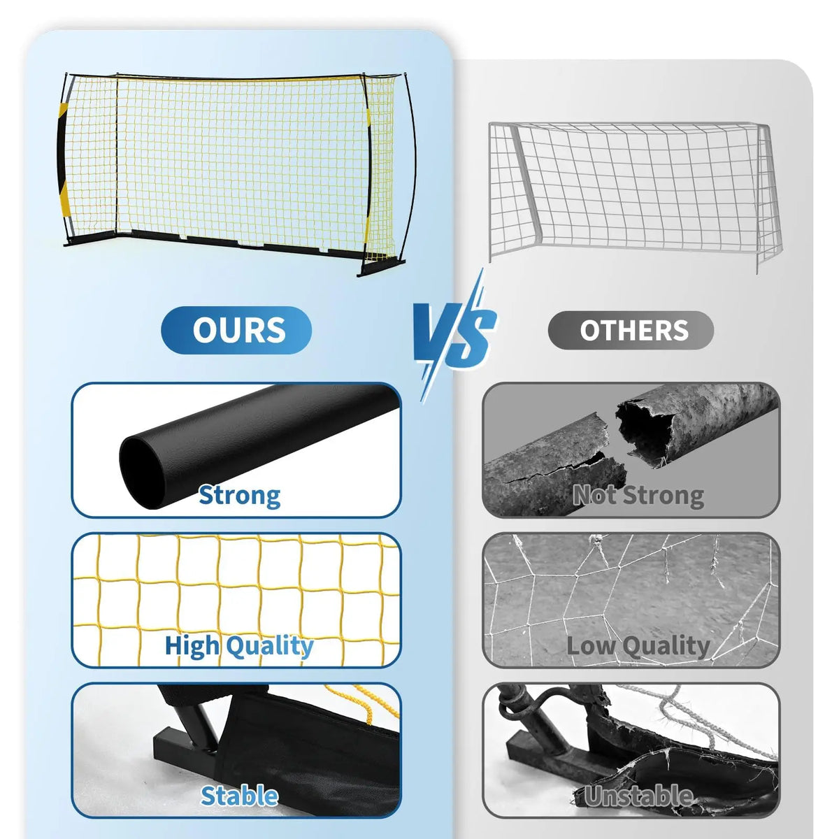 Portable Soccer Goal, Soccer Practice Net Wth Foldable Metal Base, 4 U-Shaped Ground Pegs and Storage Bag, 365cm × 182cm