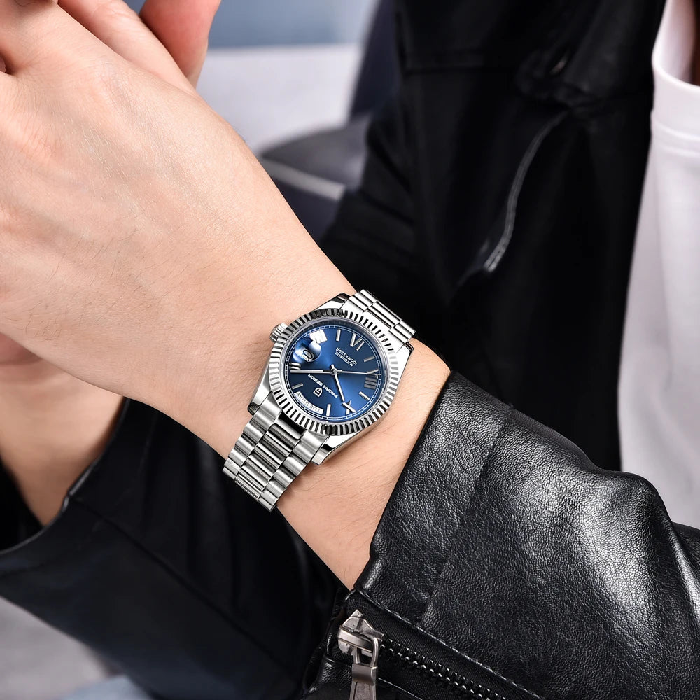 PAGANI DESIGN DD36 – Montre Automatique Homme Acier Inoxydable 316L | 100m Étanche | Bleu Glace