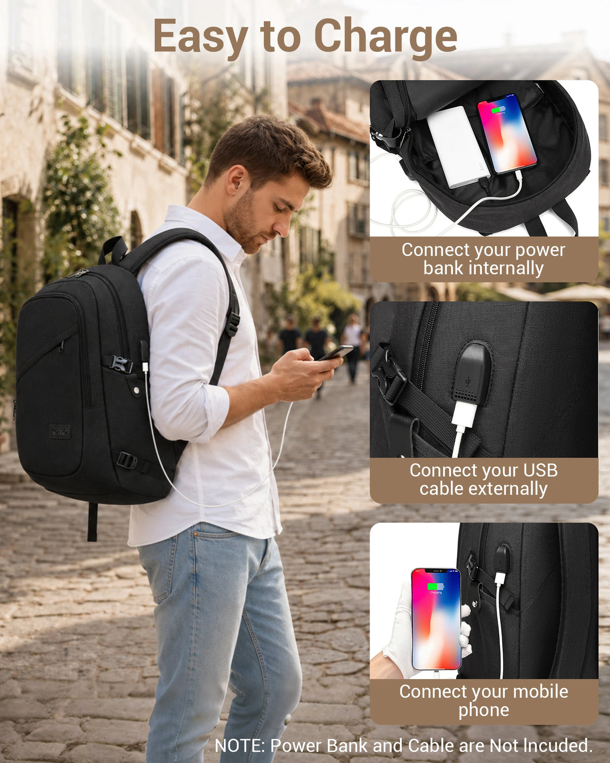 Kono anti-theft laptop backpack for travel business work and computer safety design for laptop up to 15.6 inches