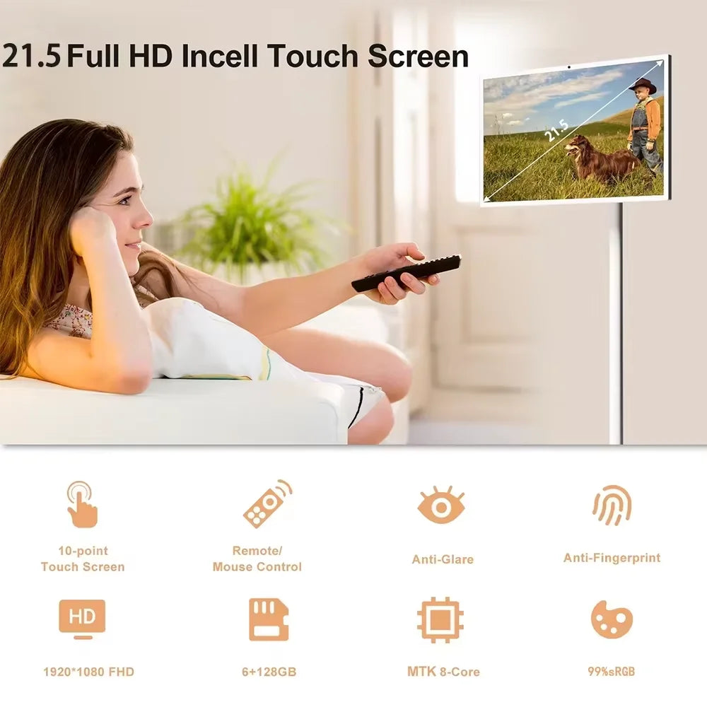 Smart TV Android Portable 21,5" Tactile – 6Go RAM | 128Go NVMe | 8000mAh | 13MP | Roulettes | Blanc