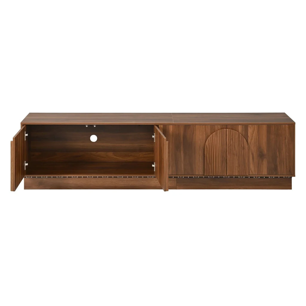 Armoire TV Moderne – Portes Push-to-Open, Éclairage LED, Style Rétro | 180 cm
