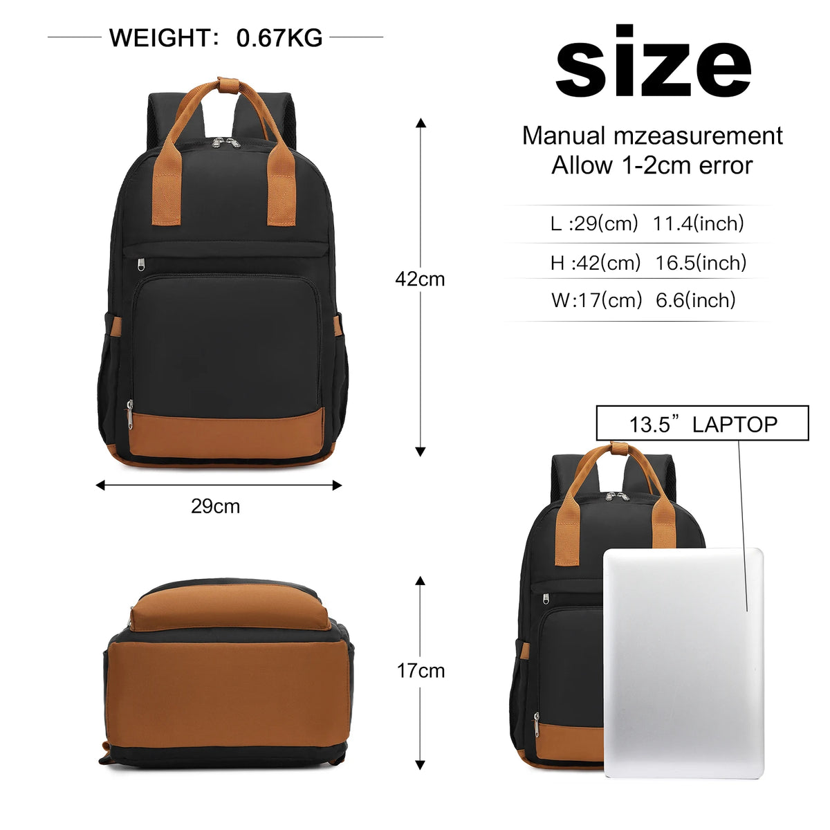 KONO Polyester Oxford fabric Backpack Set Daytime Backpack with Matching Additional bag, Spacious with Multiple Compartments, Dimensions 29 × 17 × 42 cm for school and everyday