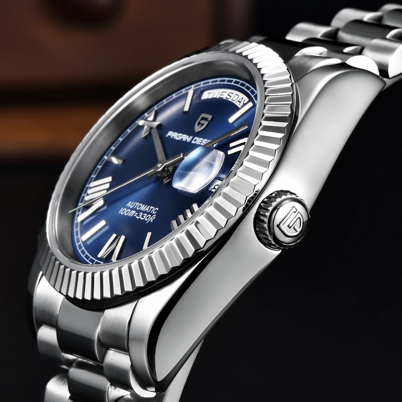 PAGANI DESIGN DD36 – Montre Automatique Homme Acier Inoxydable 316L | 100m Étanche | Bleu Glace