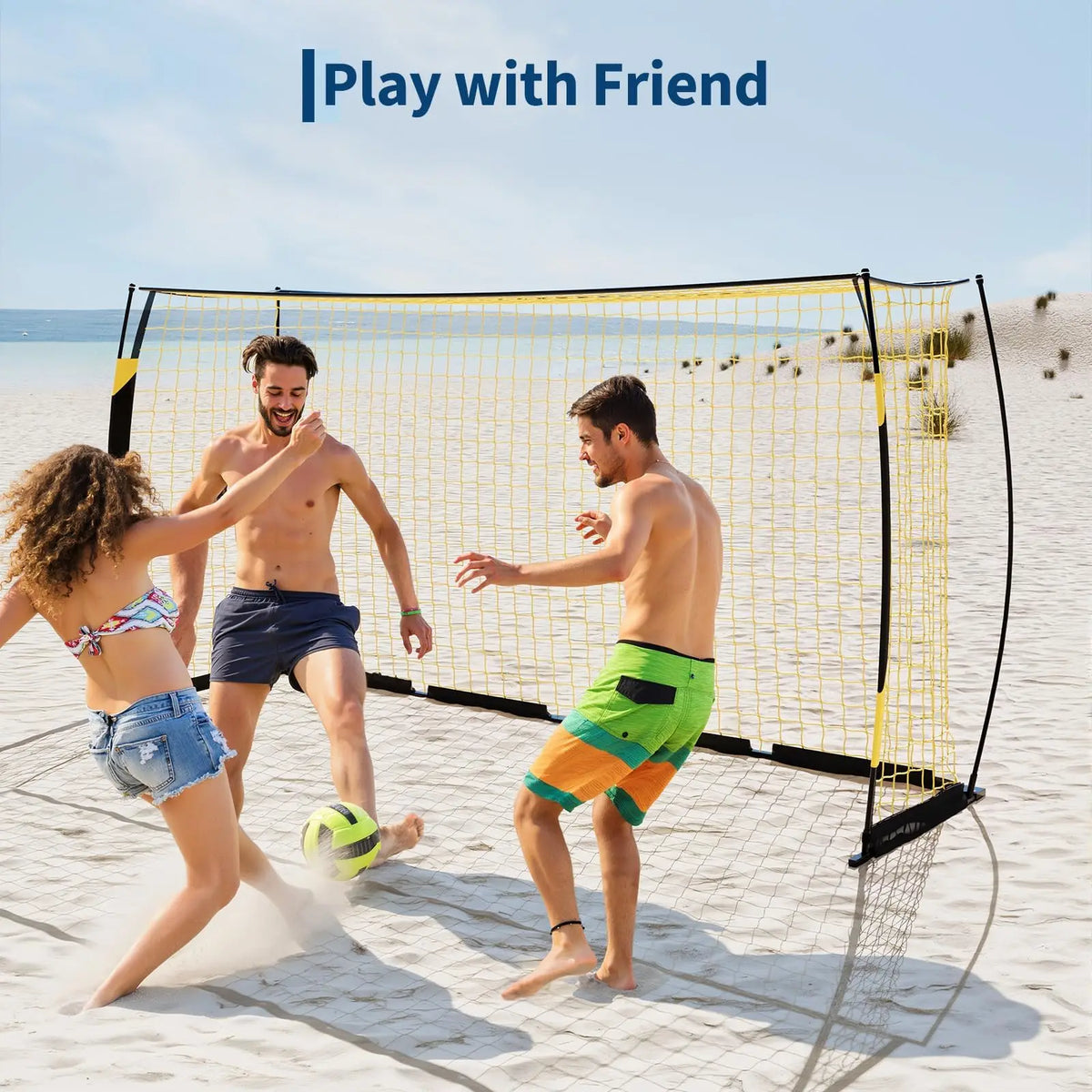 Portable Soccer Goal, Soccer Practice Net Wth Foldable Metal Base, 4 U-Shaped Ground Pegs and Storage Bag, 365cm × 182cm
