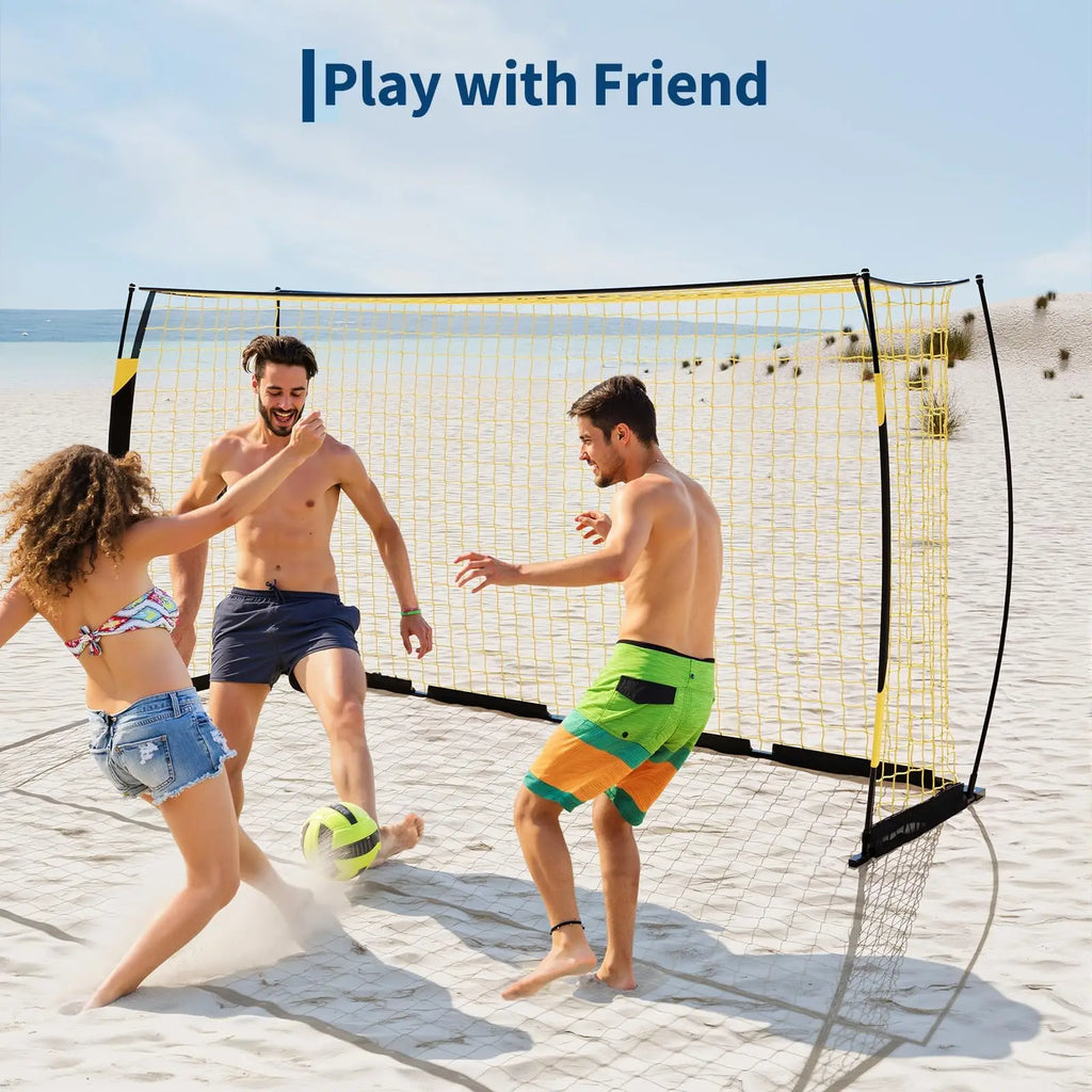 Portable Soccer Goal, Soccer Practice Net Wth Foldable Metal Base, 4 U-Shaped Ground Pegs and Storage Bag, 365cm × 182cm