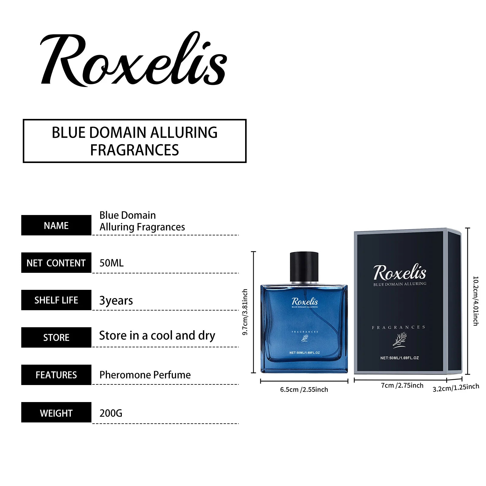 Roxelis Blue Domain Cologne Phéromone Homme 50ml – Senteur Citrusée Séduisante Longue Durée