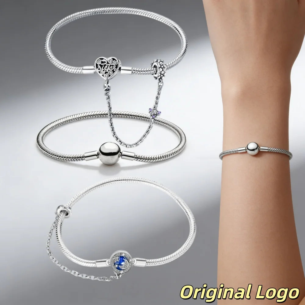Fmrose Bracelet Charm Fait Main en Argent 925 – Chaîne Serpent Douce, Cadeau Femme