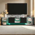 Meuble TV Comanlai 200x45x35 cm Noir – LED RGB 24 Couleurs | 2 Tiroirs | Étagères Verre | Design Flottant