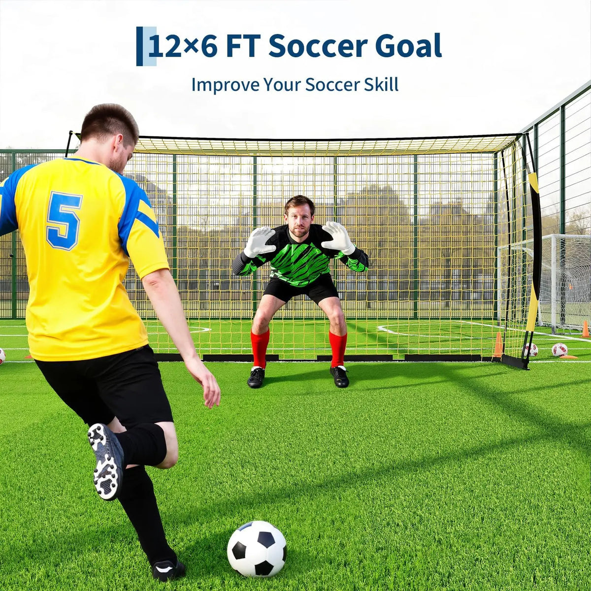 Portable Soccer Goal, Soccer Practice Net Wth Foldable Metal Base, 4 U-Shaped Ground Pegs and Storage Bag, 365cm × 182cm