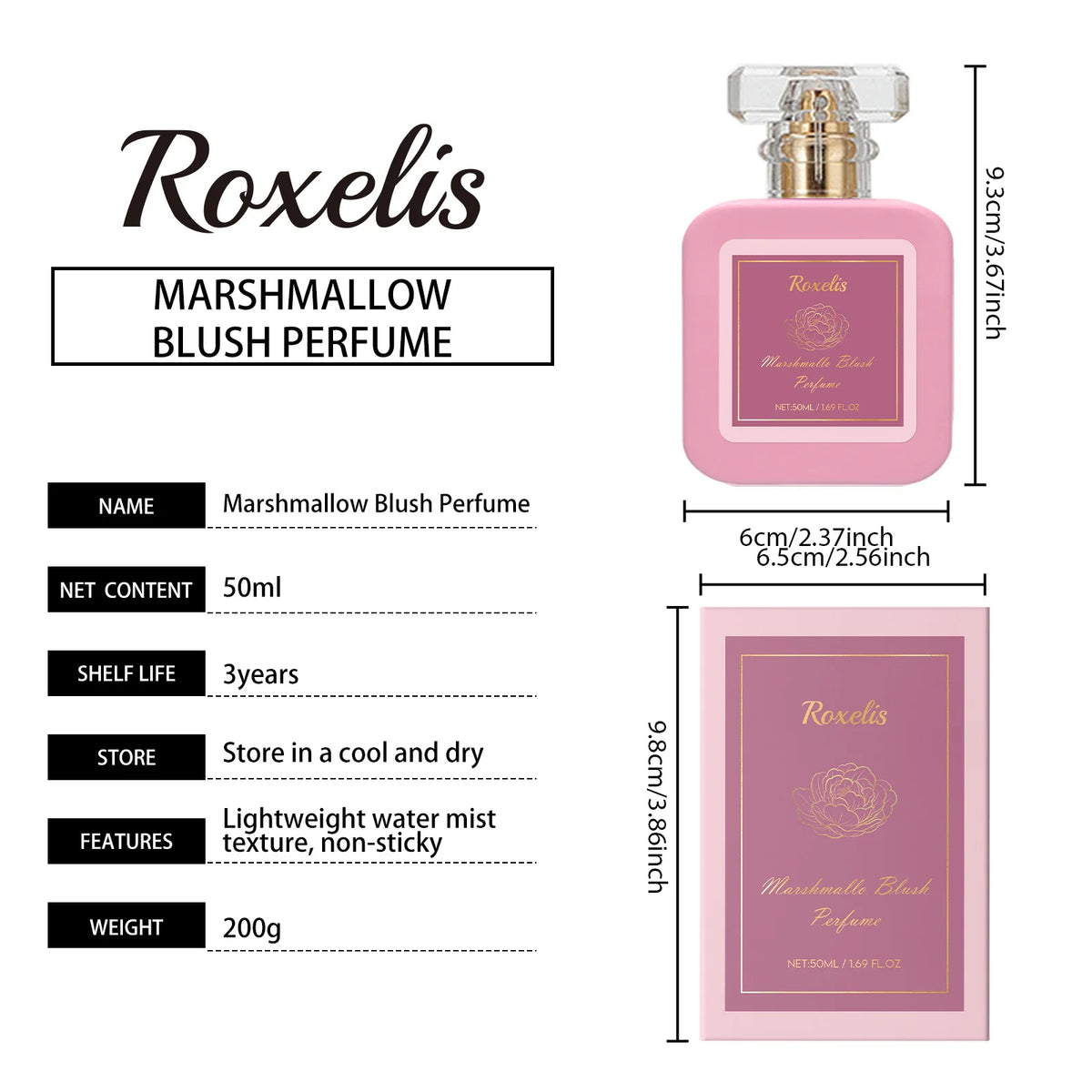 Roxelis Marshmallow Blush EDP Femme 50ml – Parfum Fraise Sucrée Romantique Longue Durée