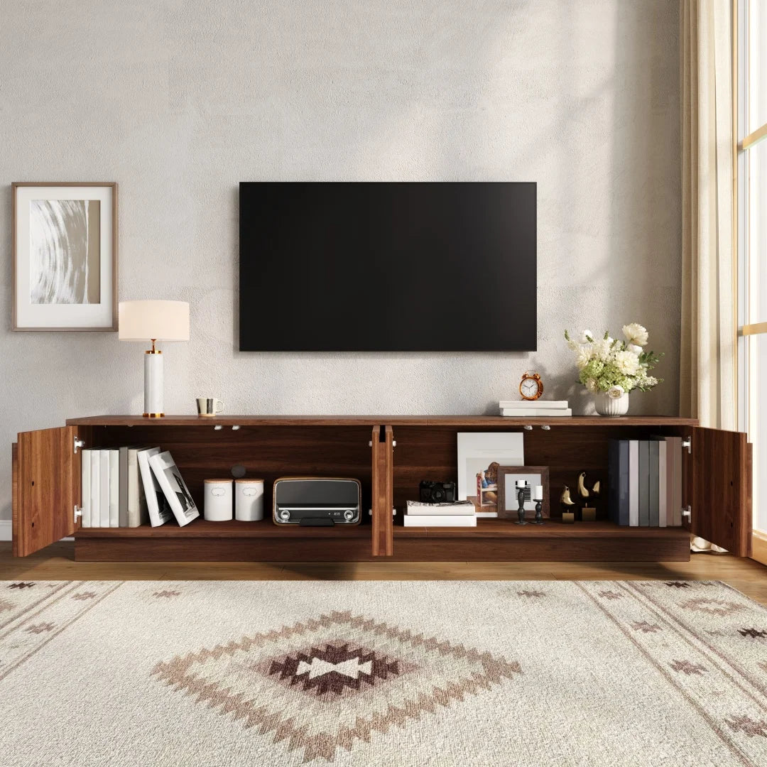 Armoire TV Moderne – Portes Push-to-Open, Éclairage LED, Style Rétro | 180 cm