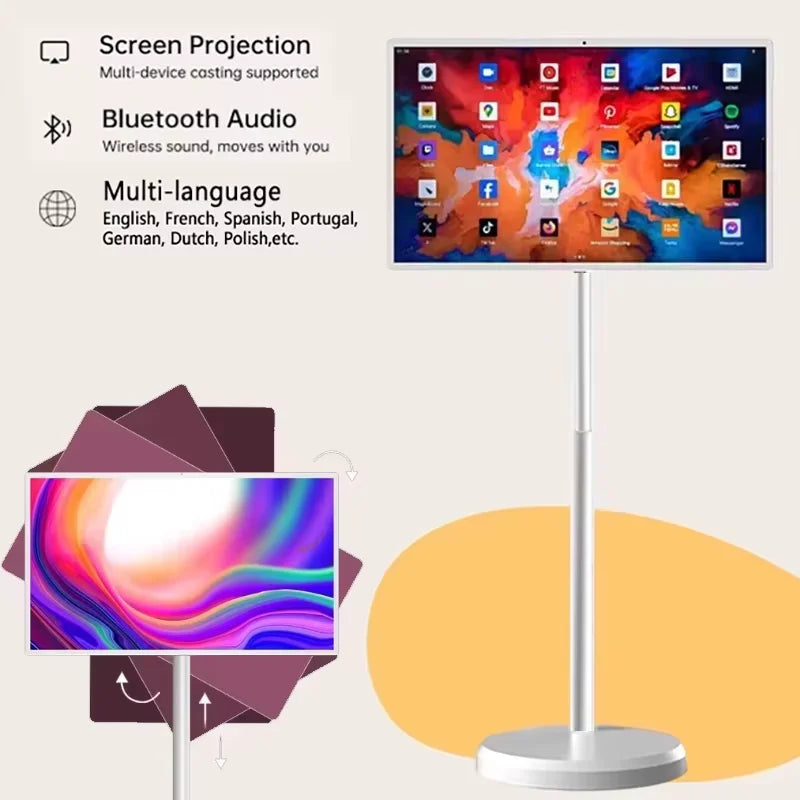 Smart TV Android Portable 21,5" Tactile – 6Go RAM | 128Go NVMe | 8000mAh | 13MP | Roulettes | Blanc