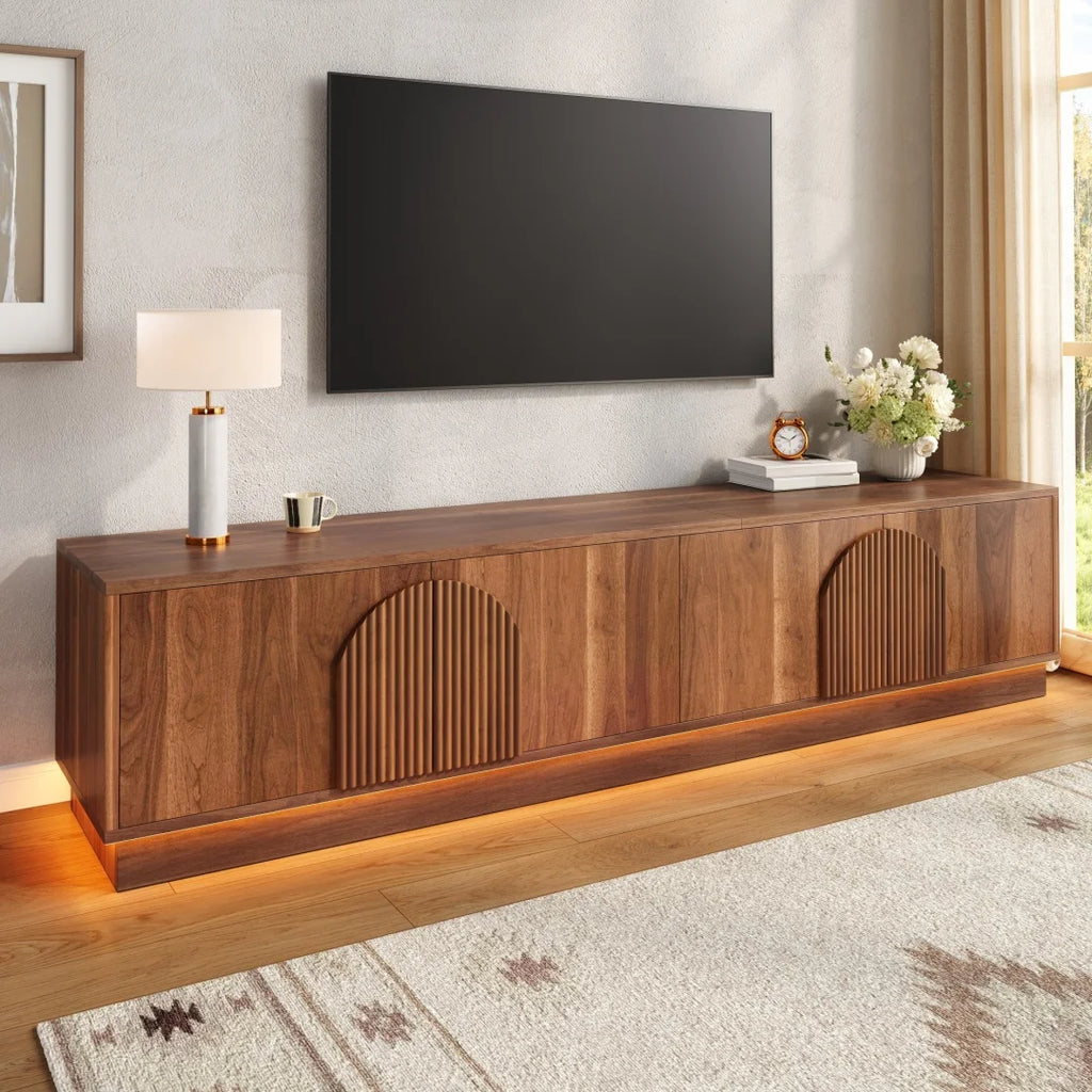 Armoire TV Moderne – Portes Push-to-Open, Éclairage LED, Style Rétro | 180 cm