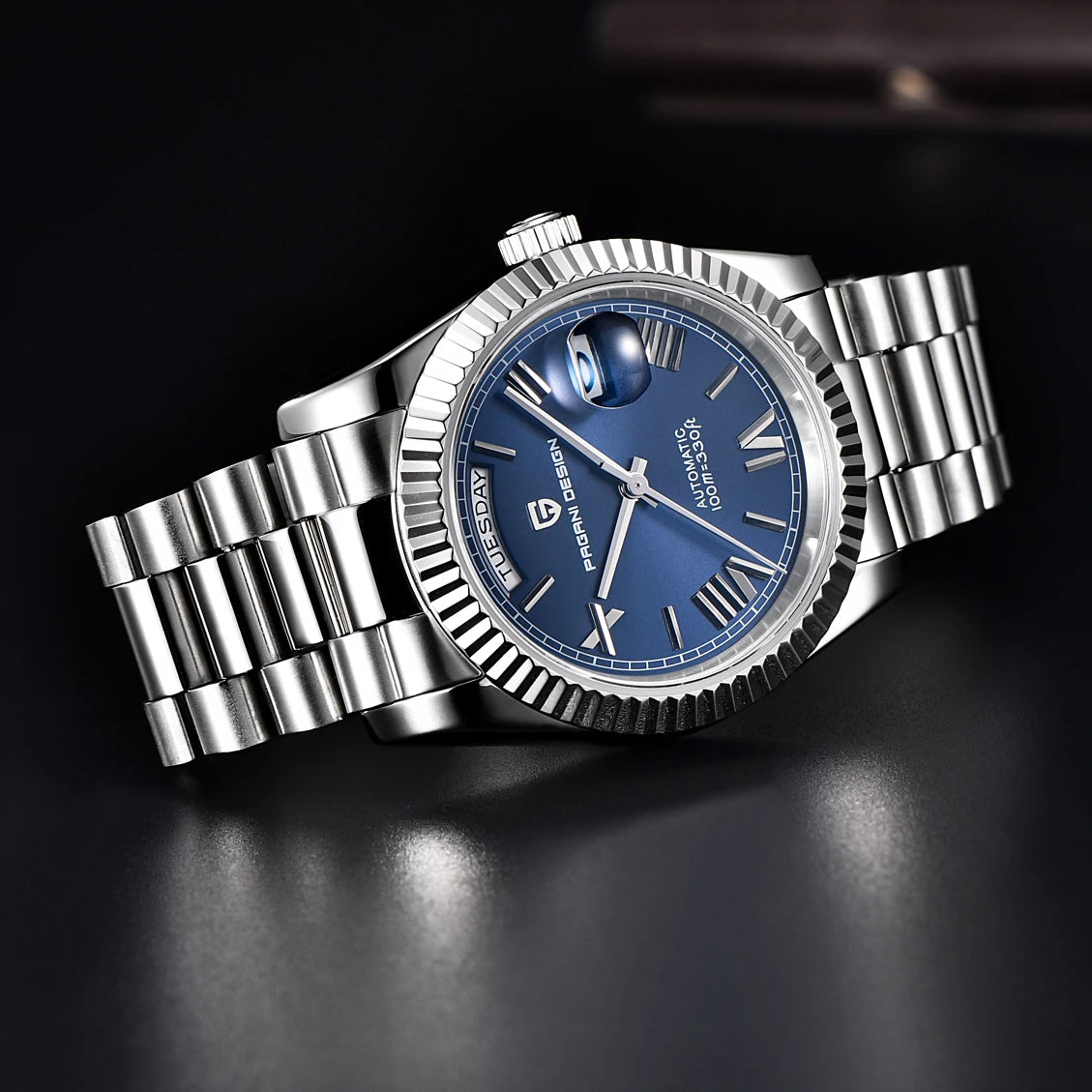 PAGANI DESIGN DD36 – Montre Automatique Homme Acier Inoxydable 316L | 100m Étanche | Bleu Glace