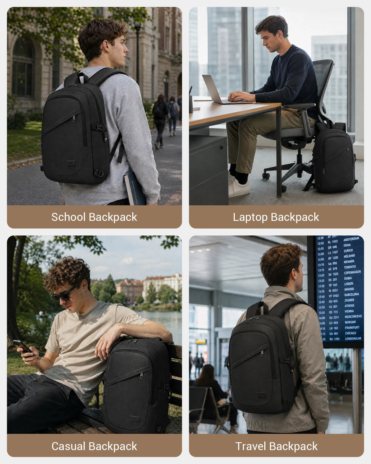 Kono anti-theft laptop backpack for travel business work and computer safety design for laptop up to 15.6 inches