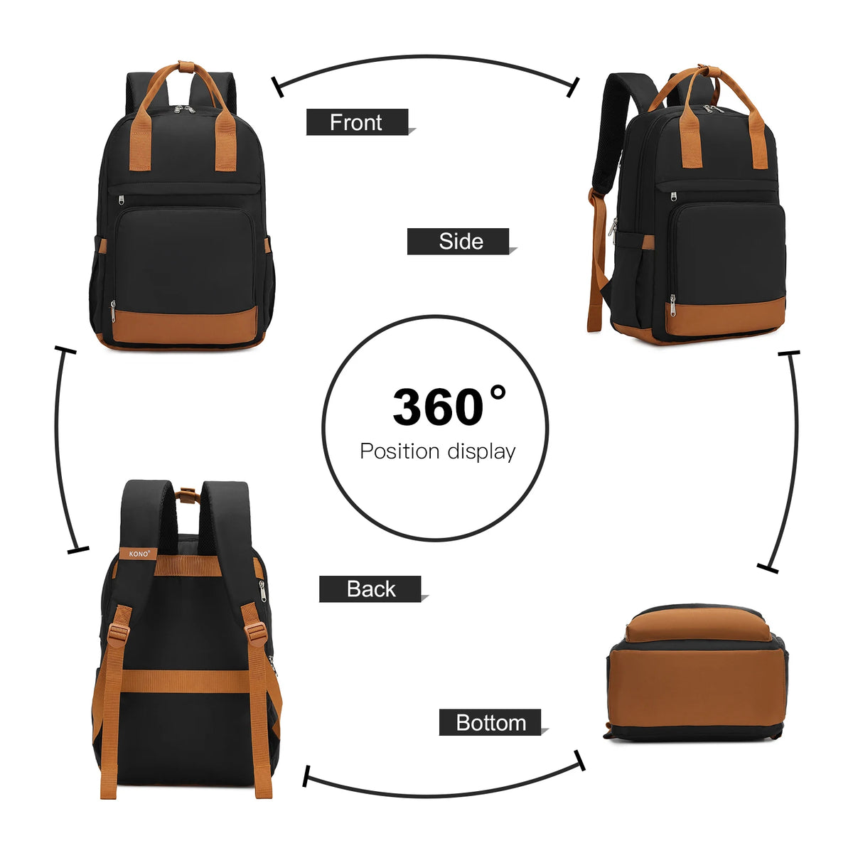 KONO Polyester Oxford fabric Backpack Set Daytime Backpack with Matching Additional bag, Spacious with Multiple Compartments, Dimensions 29 × 17 × 42 cm for school and everyday