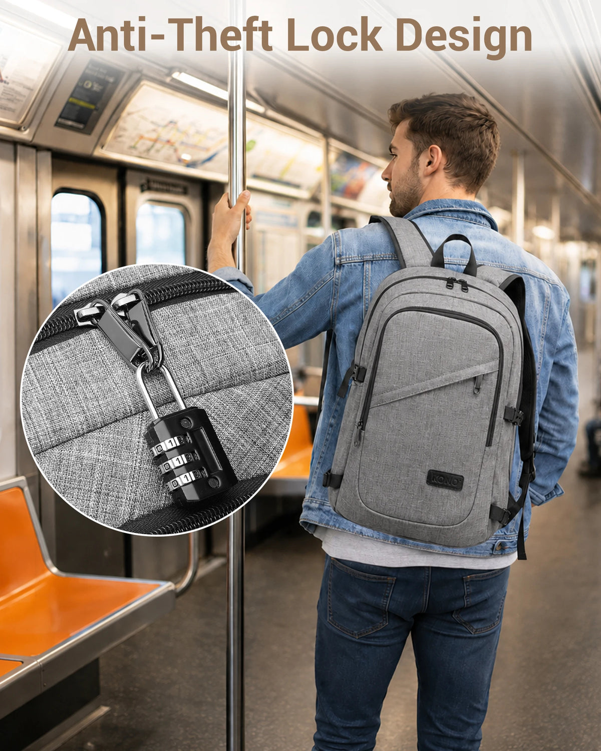 KONO Laptop Backpack 15.6 Inches Water-Resistant Anti-Theft Business School Travel