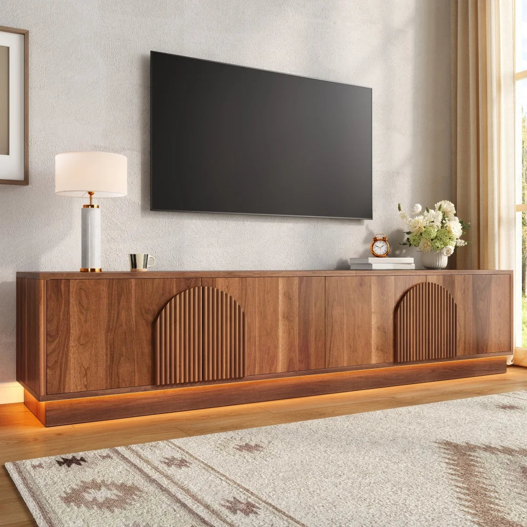 Armoire TV Moderne – Portes Push-to-Open, Éclairage LED, Style Rétro | 180 cm