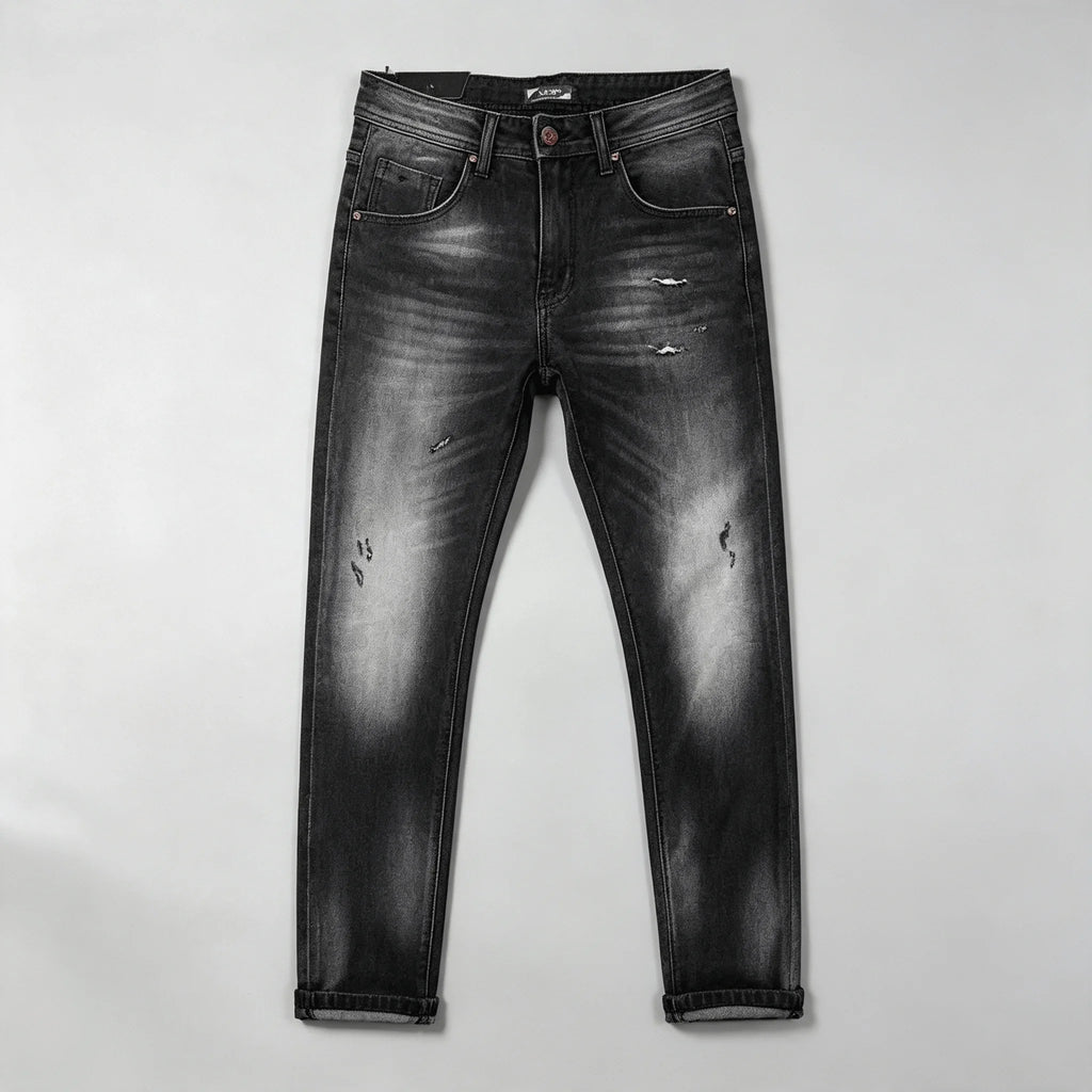 Jean Noir Dégradé Coupe Droite Homme – Effet Déchiré & Wash