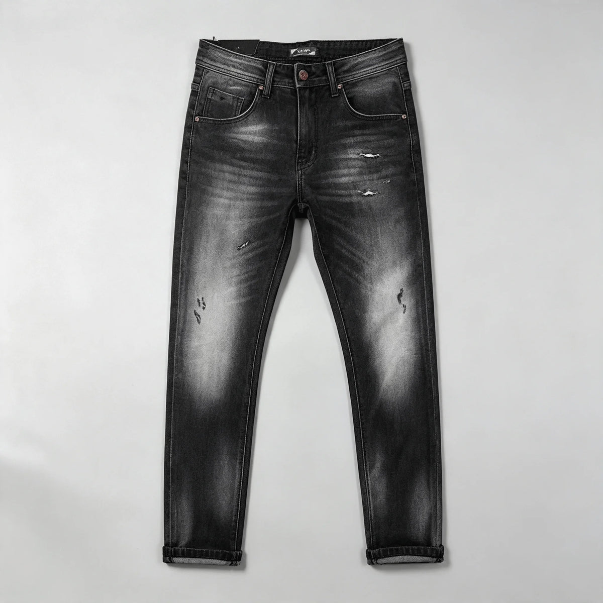 Jean Noir Dégradé Coupe Droite Homme – Effet Déchiré & Wash