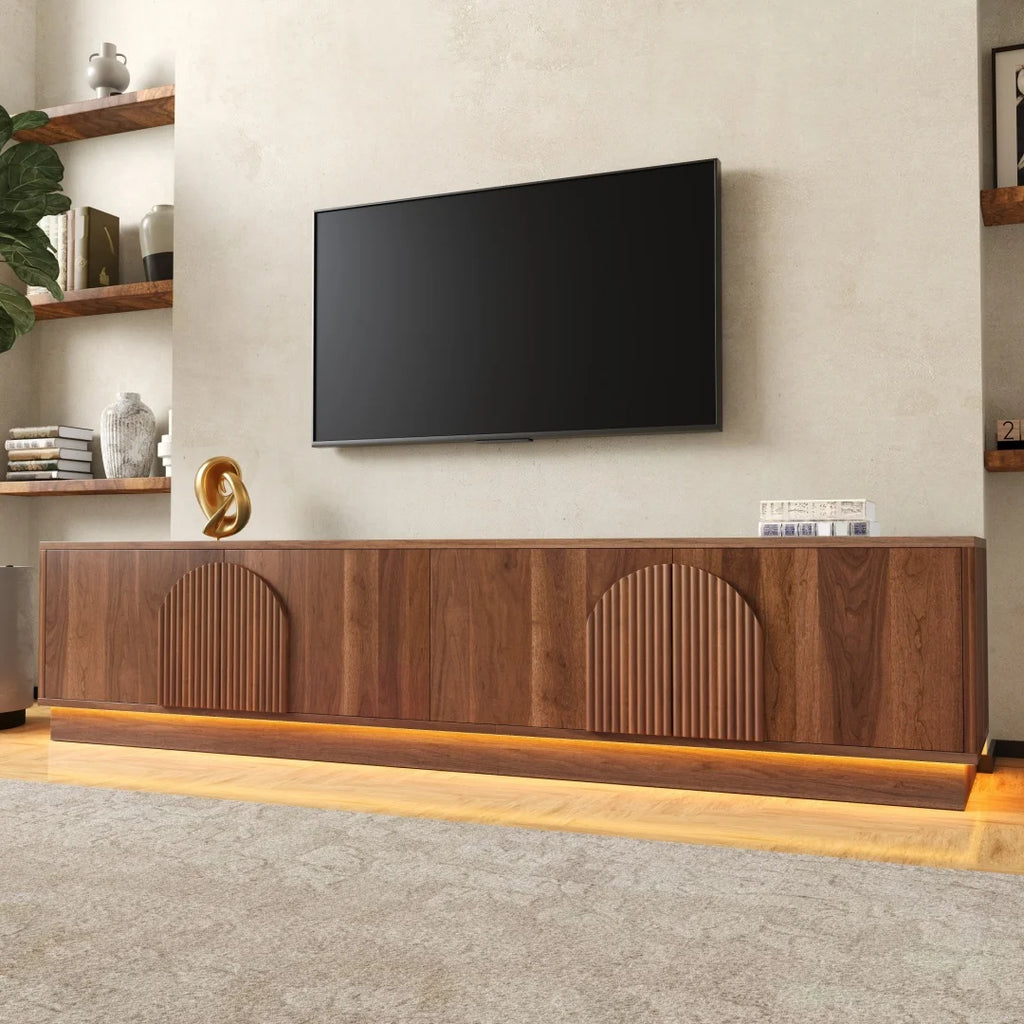 Armoire TV Moderne – Portes Push-to-Open, Éclairage LED, Style Rétro | 180 cm