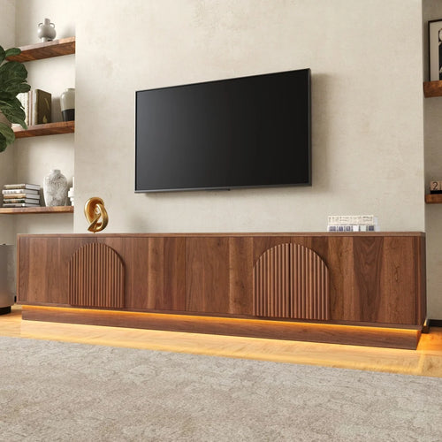 Armoire TV Moderne – Portes Push-to-Open, Éclairage LED, Style Rétro | 180 cm
