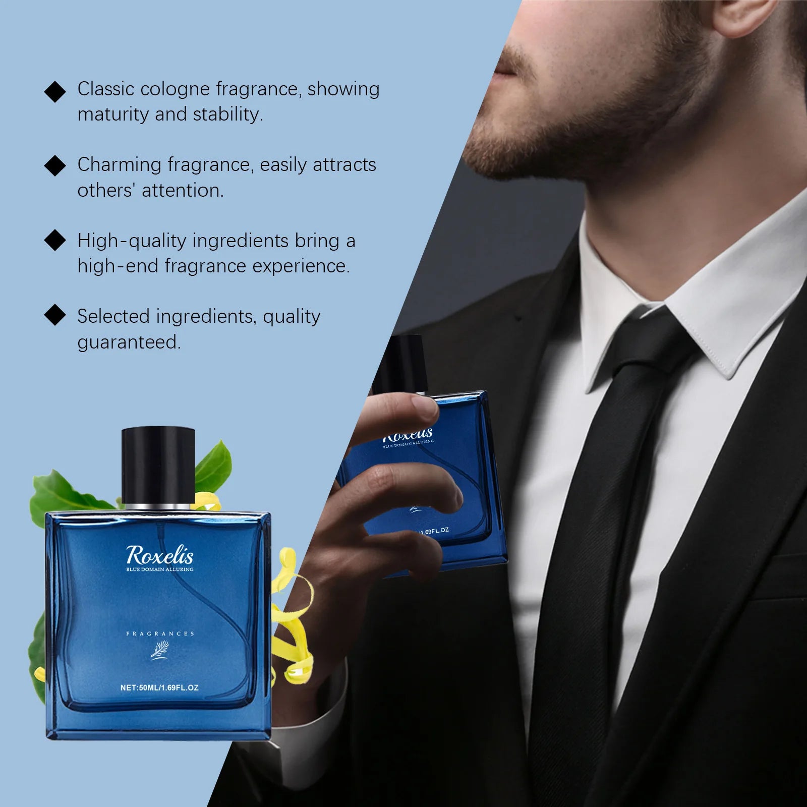 Roxelis Blue Domain Cologne Phéromone Homme 50ml – Senteur Citrusée Séduisante Longue Durée