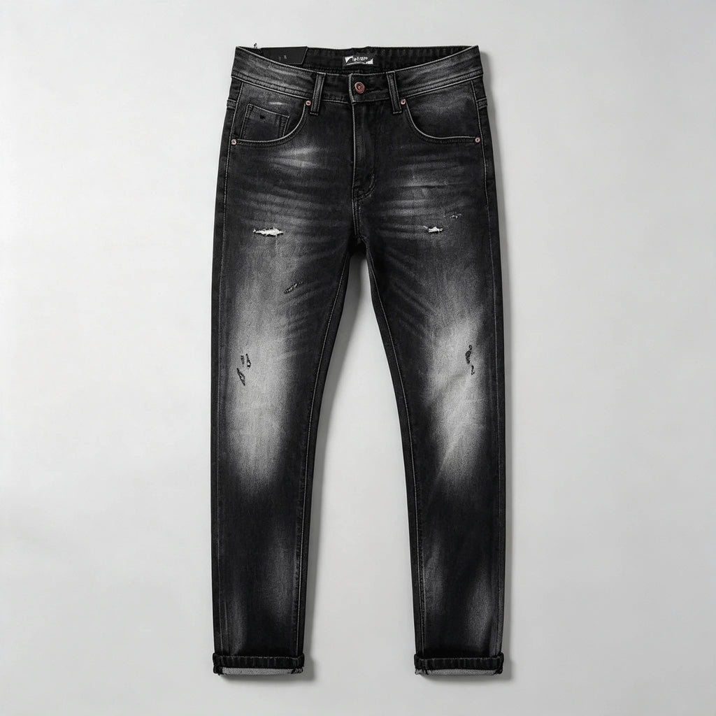Jean Noir Dégradé Coupe Droite Homme – Effet Déchiré & Wash