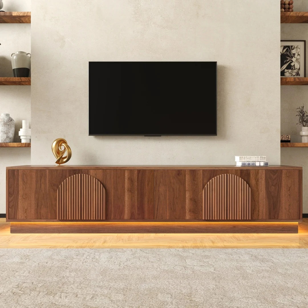 Armoire TV Moderne – Portes Push-to-Open, Éclairage LED, Style Rétro | 180 cm