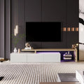 Meuble TV Anajqaqia 200x39x42 cm Blanc – 3 Portes | 2 Étagères Verre Trempé | Bicolore Bois | Salon