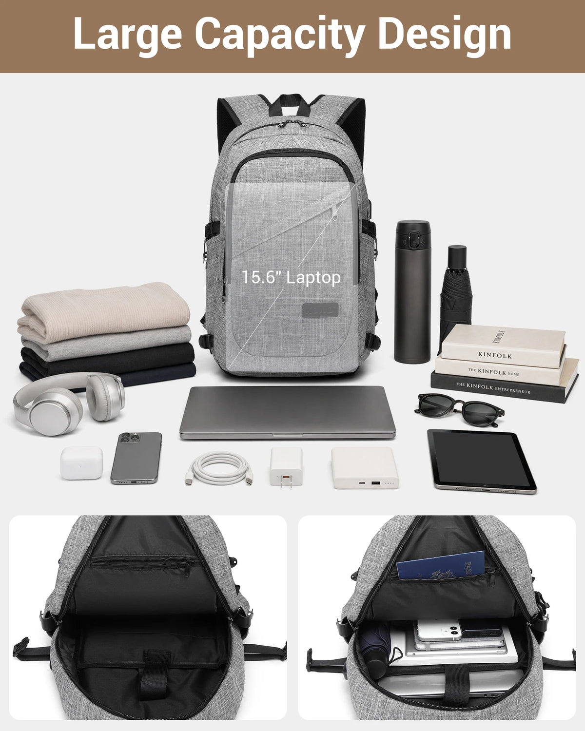 KONO Laptop Backpack 15.6 Inches Water-Resistant Anti-Theft Business School Travel