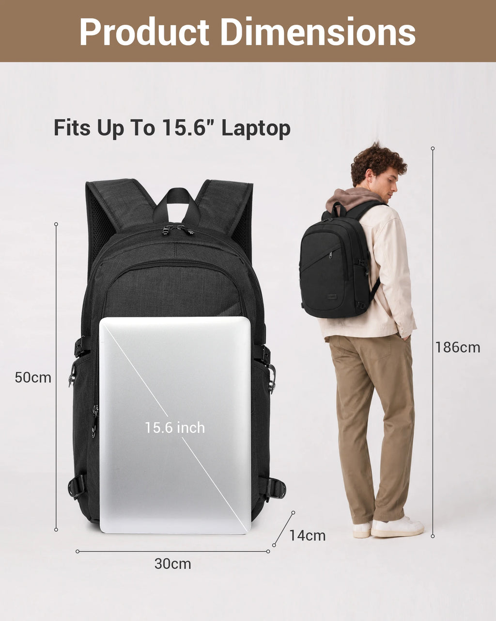 Kono anti-theft laptop backpack for travel business work and computer safety design for laptop up to 15.6 inches