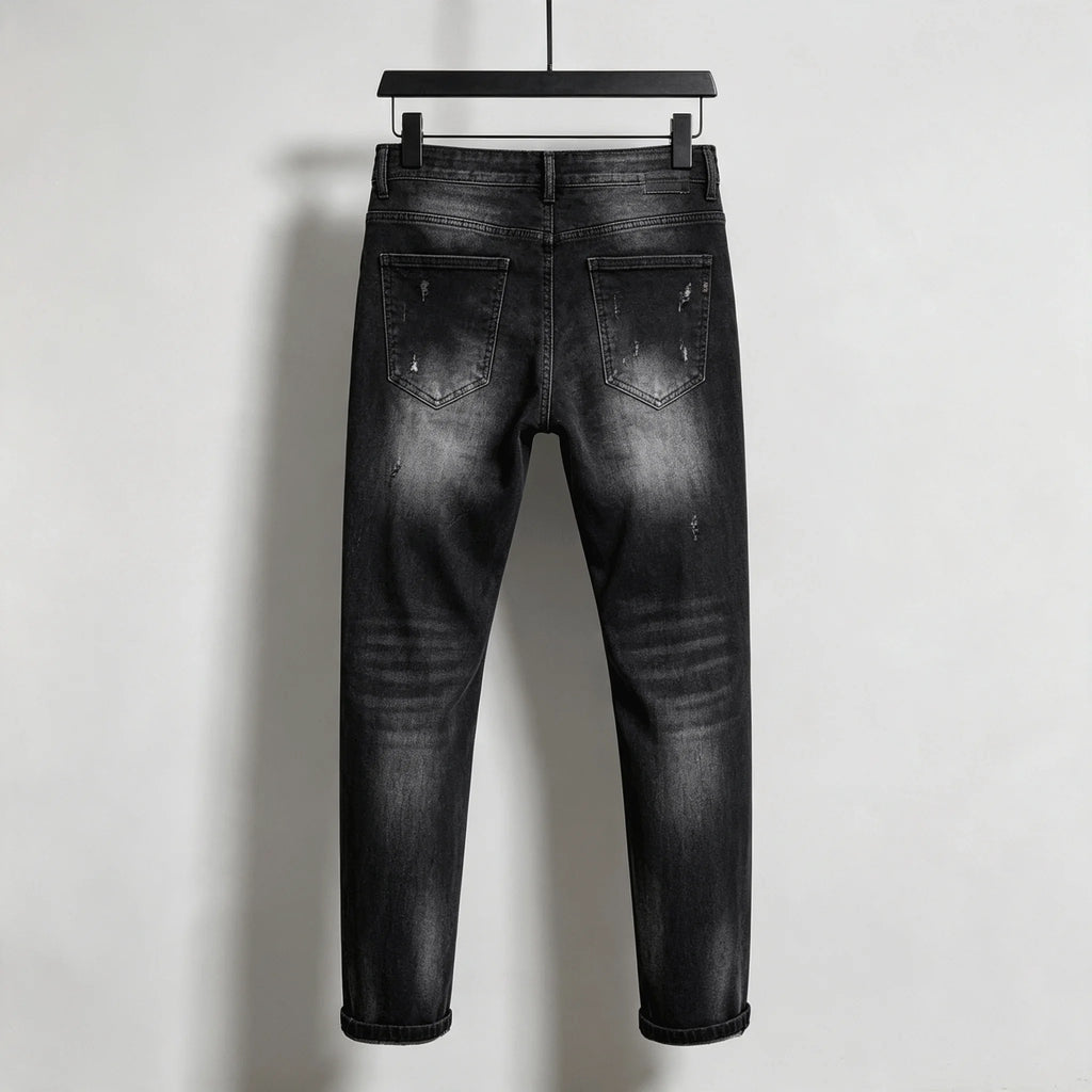 Jean Noir Dégradé Coupe Droite Homme – Effet Déchiré & Wash