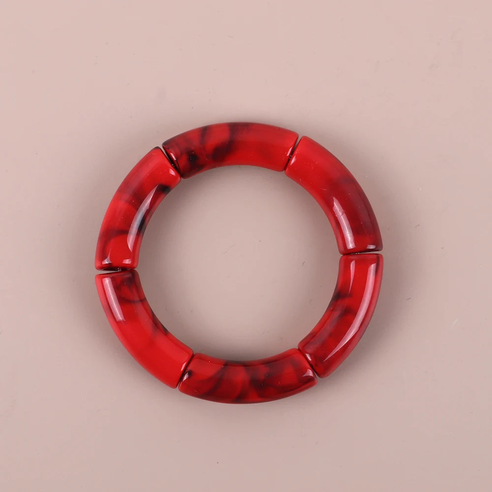 Bracelet Perles Acrylique Femme – Tube Bambou Géométrique Bohème | Cadeau Saint-Valentin