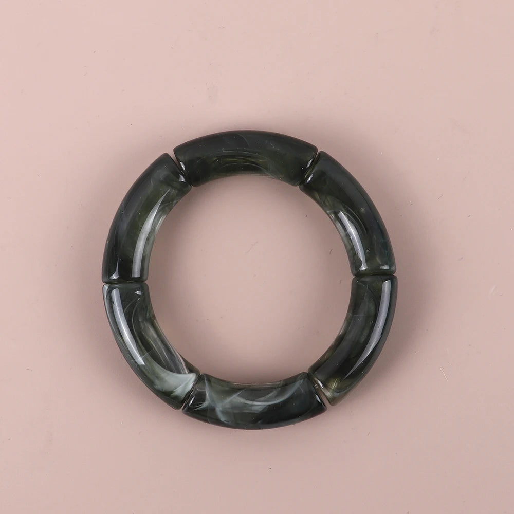 Bracelet Perles Acrylique Femme – Tube Bambou Géométrique Bohème | Cadeau Saint-Valentin